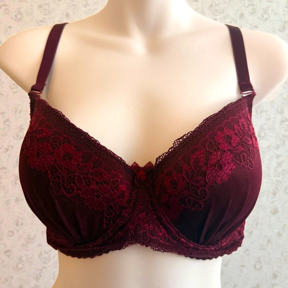 Burgundy Wine Lace Push-Up Convertible Bra | 34DD - Picture 2 of 8